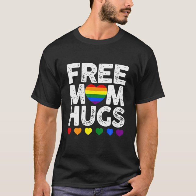 Retro Rainbow Herzfreie Mama Gay LGBT Pride T-Shirt (Vorderseite)