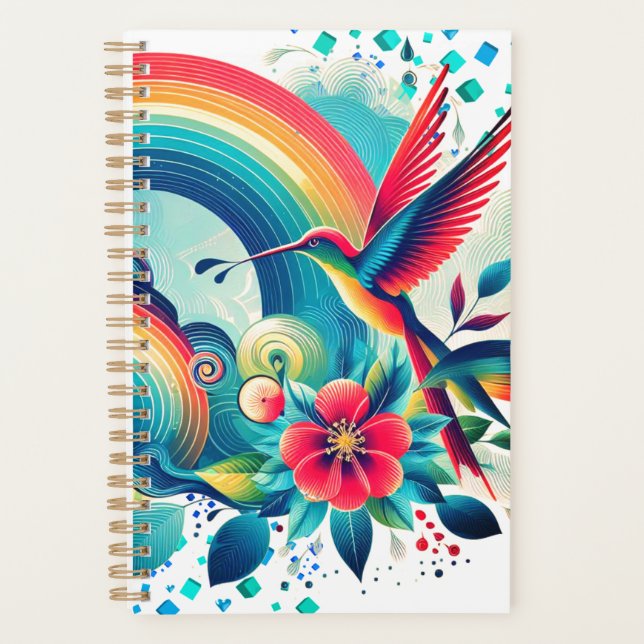 Retro Rainbow Hummingbird Weekly Planner Planer (Vorderseite)