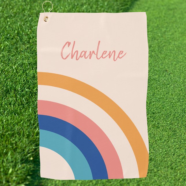 Retro Rainbow Monogramm Golfhandtuch (Von Creator hochgeladen)