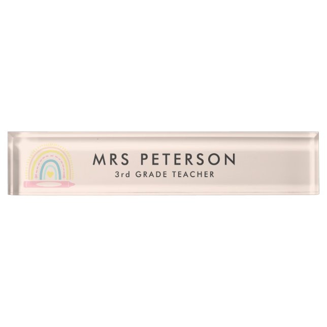 Retro Rainbow Niedlicher Lehrerschreibtisch Namensplakette (Vorderseite)