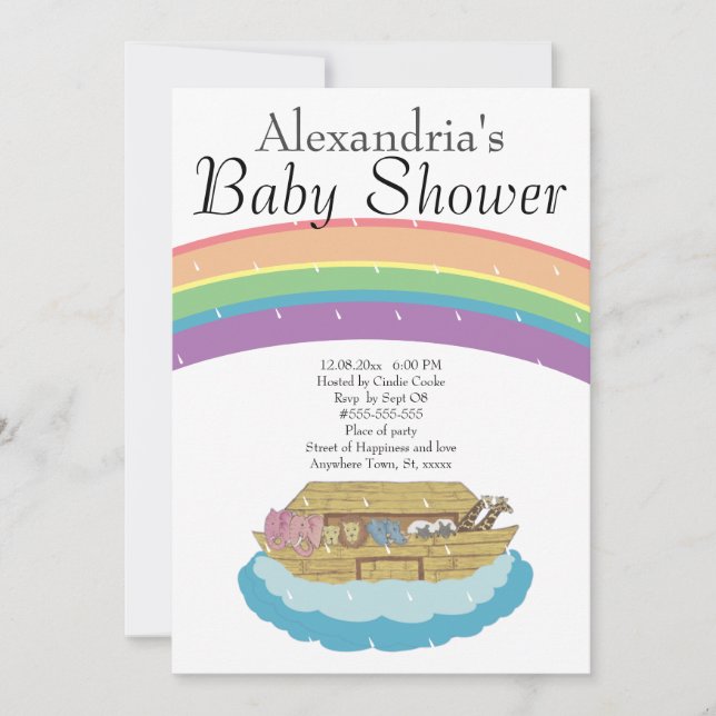 Retro Rainbow Noahs Ark Baby Shower Einladung (Vorderseite)