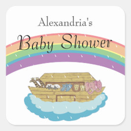 Retro Rainbow Noahs Ark Baby Shower Quadratischer Aufkleber