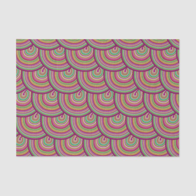 Retro Rainbow Psychedelic Circles Pattern Seidenpapier (Vorderseite)