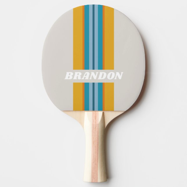 Retro Rainbow Rally Stripe with Name Tischtennis Schläger (Vorderseite)