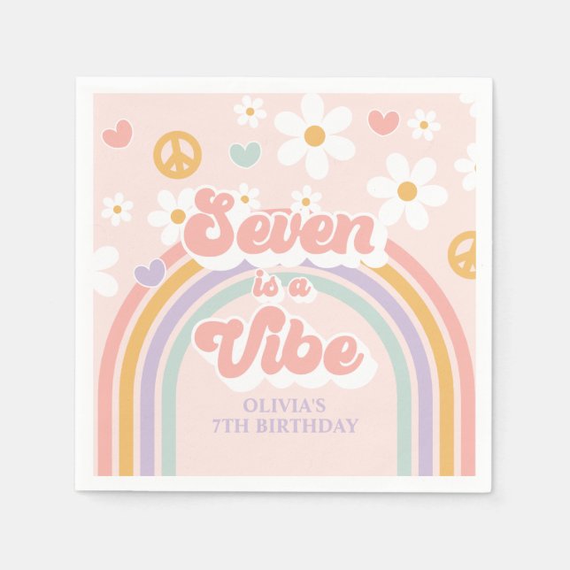 Retro Rainbow Seven ist ein Vibe 7. Geburtstag Serviette (Vorderseite)