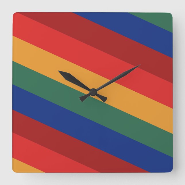 Retro Rainbow Stripes Regenbogen Regenbogenfarben Quadratische Wanduhr (Vorderseite)