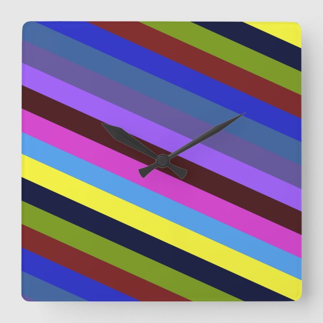 Retro Rainbow Stripes Regenbogen Regenbogenfarben Quadratische Wanduhr (Vorderseite)