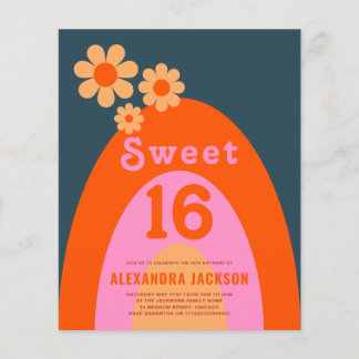 Retro Rainbow Sweet 16 Geburtstagsparty Budget Flyer
