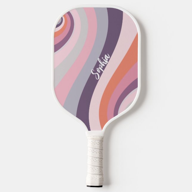 Retro Rainbow Swirl Individuelle Name Pickleball Schläger (Rückseite)