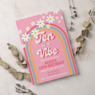 Retro Rainbow Ten ist ein Vibe Groovy zum 10. Gebu Einladung