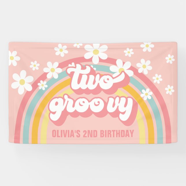 Retro Rainbow Two Groovy Banner (Horizontal)