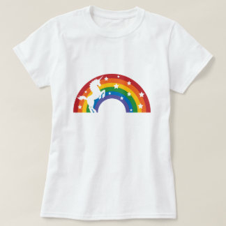 Retro Rainbow Unicorn Weißer T - Shirt