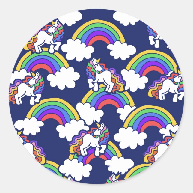 Retro Rainbow Unicorns Runder Aufkleber (Vorderseite)
