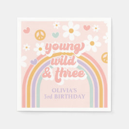 Retro Rainbow Young Wild 3. Geburtstag Serviette