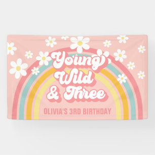 Retro Rainbow Young Wild Three Groovy Banner