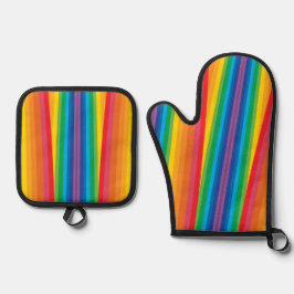 Retro Rainbows Ofenhandschuh & Topflappen-Set