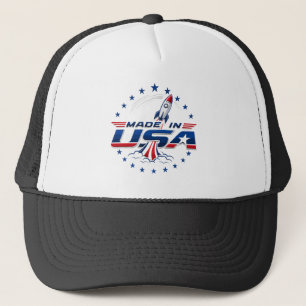 Retro-Rakete Made in USA Patriotisches Abzeichen Truckerkappe