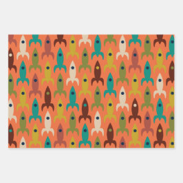 Retro-Raketen des Atomalters und Sternexplosionen Geschenkpapier Set