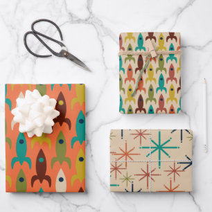 Retro-Raketen des Atomalters und Sternexplosionen  Geschenkpapier Set