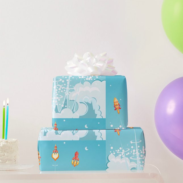 Retro-Raketenschiff - Futuristische Weltraumkunst Geschenkpapier (Von Creator hochgeladen)