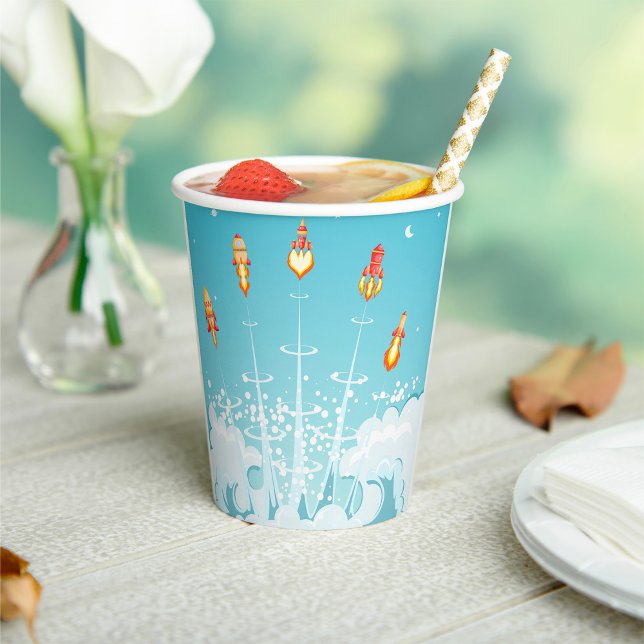 Retro-Raketenschiff - Futuristische Weltraumkunst Pappbecher (Von Creator hochgeladen)