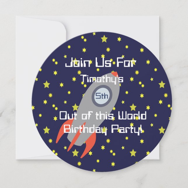 Retro-Raketenschiff in Space-Party Einladung (Vorderseite)