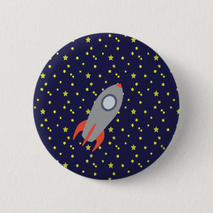 Retro-Raketenschiff mit Hintergrundbild des Sternm Button