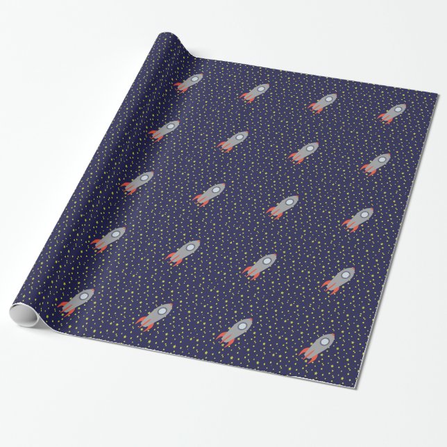 Retro-Raketenschiff mit Hintergrundbild des Sternm Geschenkpapier (Ungerollt)