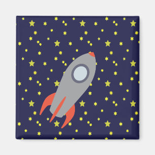 Retro-Raketenschiff mit Hintergrundbild des Sternm Magnet