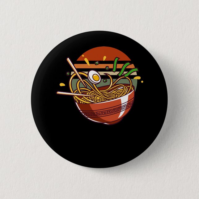 Retro Ramen Bowl mit Chopsticks japanische Nudeln Button (Vorderseite)