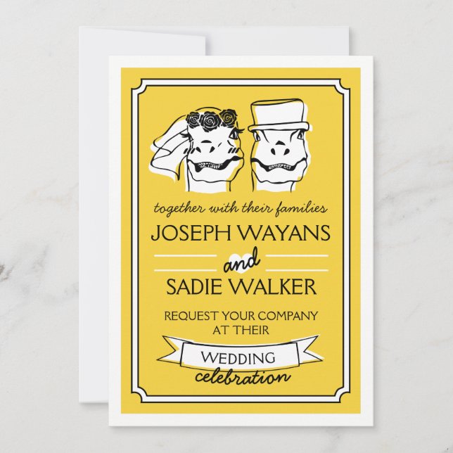 Retro Raptor Hochzeit Einladung (Vorderseite)