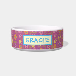 Retro Raspberry Patchwork Floral Custom Medium Dog Napf