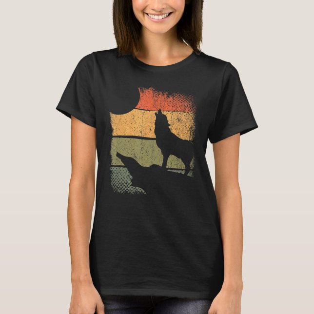 Retro-Raubtier Waldtier heulender Wolf T-Shirt (Vorderseite)