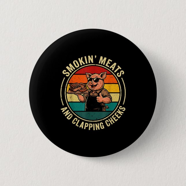 Retro rauchende Fleisches und klatschende Backen l Button (Vorderseite)