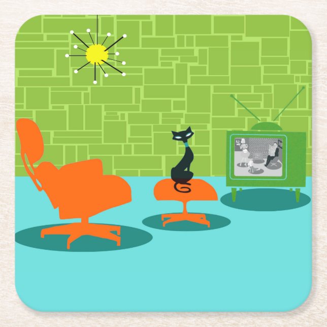 Retro Raum-Alterkitty-Papier-Untersetzer Rechteckiger Pappuntersetzer (Vorderseite)