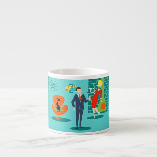 Retro Raum-Alters-Cartoon-Paareespresso-Tasse Espressotasse (Vorderseite)