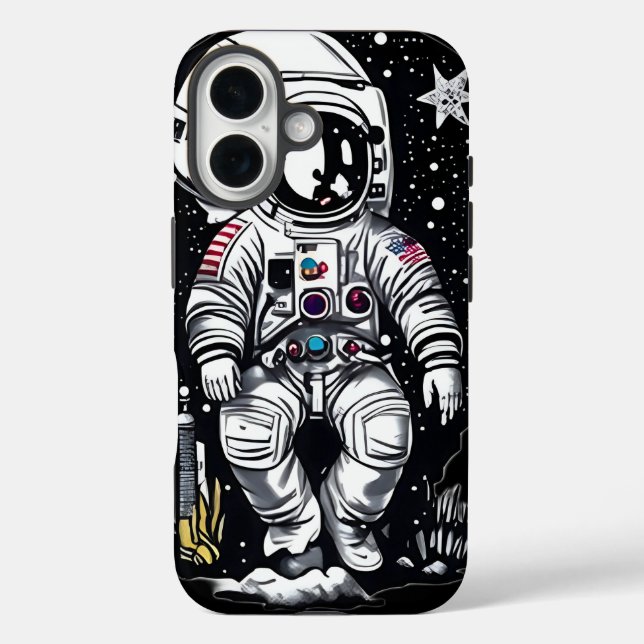 Retro-Raum-Astronaut Linocut Case-Mate iPhone Hülle (Rückseite)