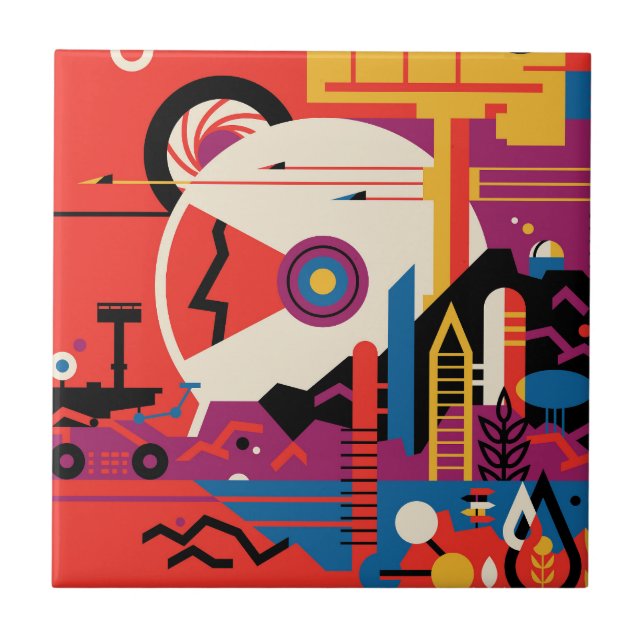Retro-Raumplakat - Mars-Erkundungsprogramm. Fliese (Vorderseite)