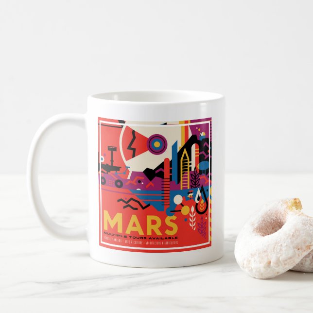 Retro-Raumplakat - Mars-Explorationsprogramm. Kaffeetasse (Mit Donut)