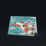 Retro Raumschiff-Sankt-Weihnachtskarte Feiertagskarte<br><div class="desc">Dieses ist ein großer Retro Entwurf von Sankt Spielwaren in einem Raumschiff liefernd!</div>