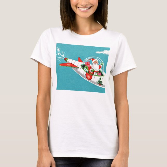 Retro Raumschiff-Sankt-WeihnachtsT - Shirt (Vorderseite)