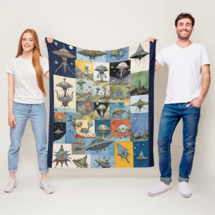 Retro-Raumschiffe und Außerirdischen Fleecedecke