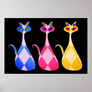 Retro Raute Cats Poster drucken