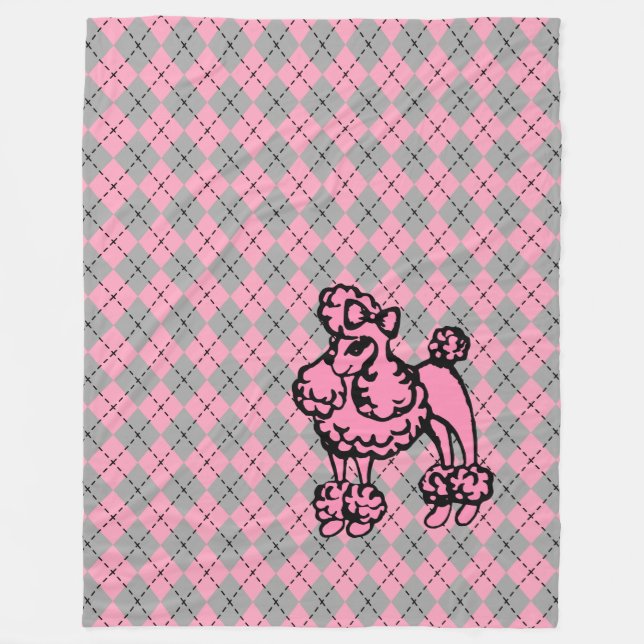 Retro Raute Französisch Pink Poodle Blanket Gesche Fleecedecke (Vorderseite)