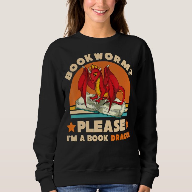 Retro Reading Bookworm Bitte im Buchdrachen Sweatshirt (Vorderseite)