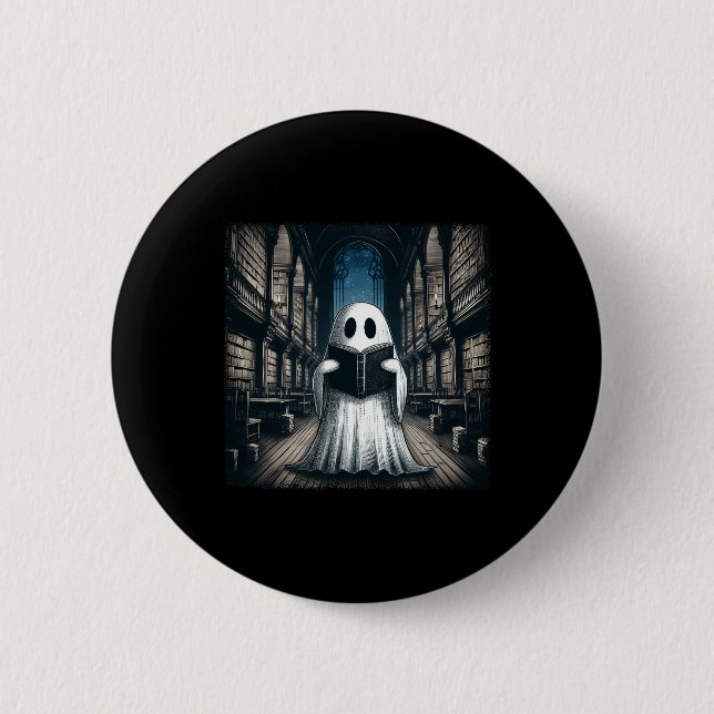 Retro Reading Ghost Library Halloween Librarian Bo Button (Vorderseite)