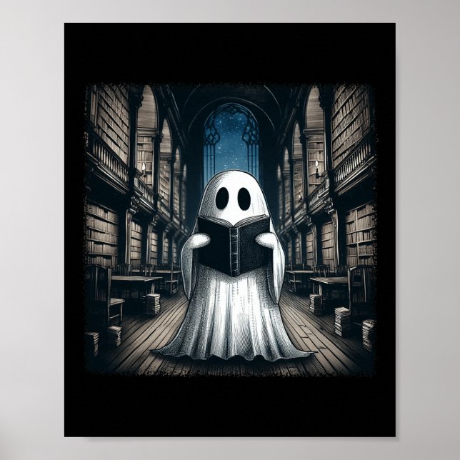 Retro Reading Ghost Library Halloween Librarian Bo Poster (Vorne)