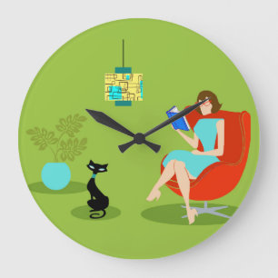 Retro Reading Woman Acrylic Wall Clock Große Wanduhr