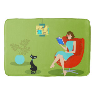 Retro Reading Woman Bath Mat Badematte