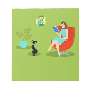 Retro Reading Woman Notepad Notizblock